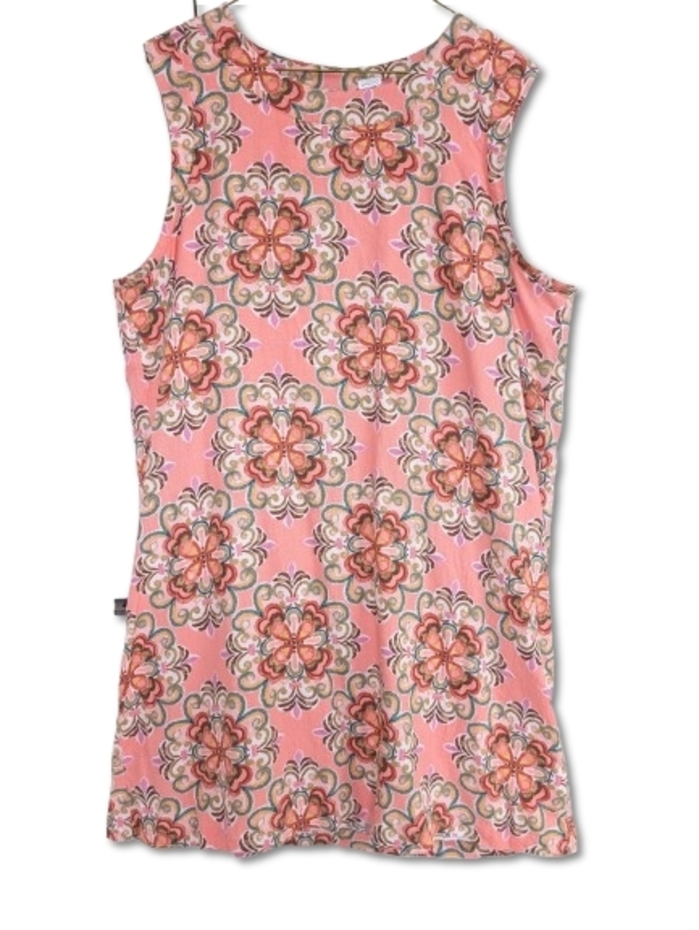Casa Cabana Linen Blend Kaleidoscope Print Shift Dress Coral Green XL Lined